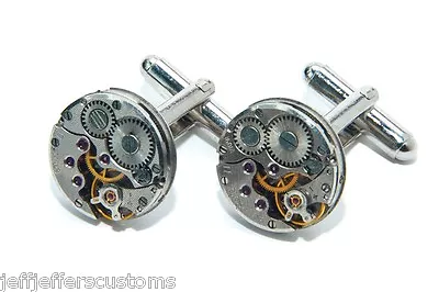 16mm ROUND WATCH MOVEMENT CUFFLINKS Men's Vintage Steampunk Wedding Cuff Links • £12.99