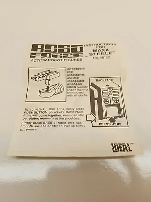 Vintage ROBO FORCE MAXX STEELE Instruction Sheet ONLY! 1984 IDEAL-CBS Toys  • $18.99
