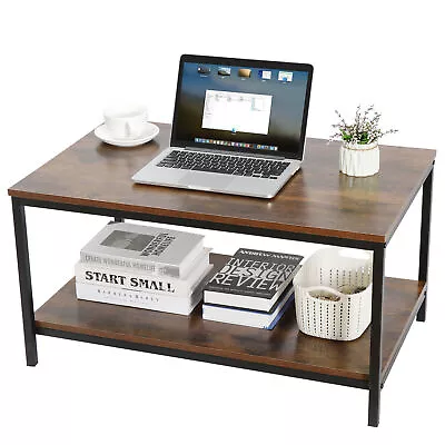 Multifunctional Coffee Table With Shelf Storage And Metal Feet Retro Style  • $47.58