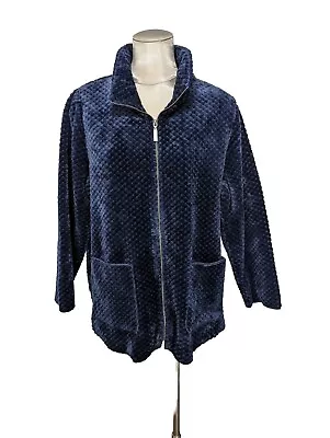 Habitat Clothes To Live In Blue Plush Velour Zip Jacket Size Large  • $35.95