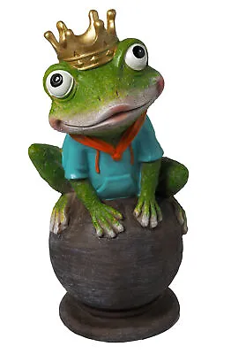 Frog Garden Ornament 27cm Statue - Prince With Crown On Ball Sphere • £18.99