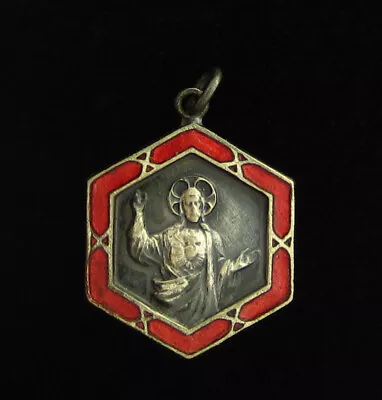 Vintage Sacred Heart Of Jesus Red Acrylic Medal Religious Catholic Virgin Mary • $13.59