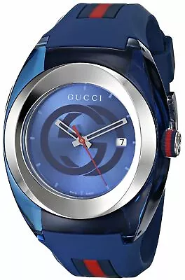 New Gucci Sync XXL YA137104 Blue Rubber Band Blue Dial Unisex Watch • $234