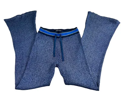 Scotch & Soda Lurex Knit Flare Pants Sz Small Blue With Metallic Ribbed Stretch • $30.80