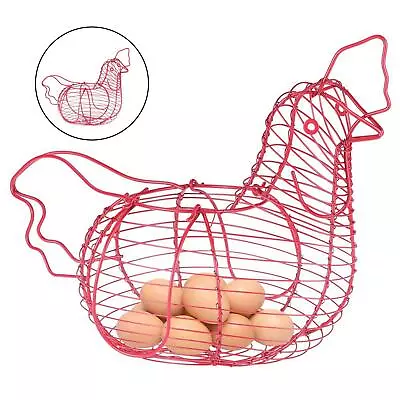 Egg Holder Storage Chicken Pink Wire Display Eggs Basket With Handles • £14.92