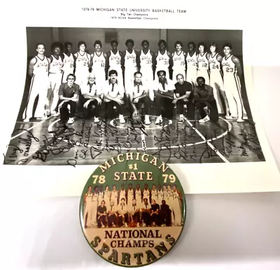 1979 Michigan State University Nat. Champs Team Photo W/ Signatures & Button • $85