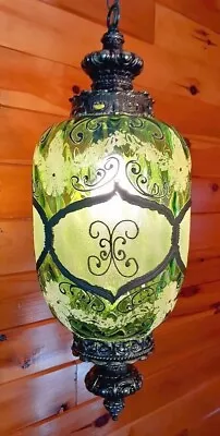 Vtg/Antique 1960's-70's Retro MCM Designer Green Glass Hanging Swag Light/Lamp  • $365.75