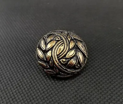 Antique Old Button Vegetable Ivory Carved Painted Black Gold Shank Leaves Swirl • $14.50