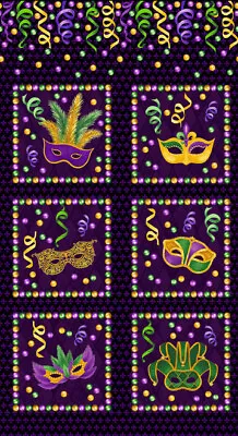 Mardi Gras Mask Block Panel By Henry Glass Cotton Fabric 24 X44  • $8.75