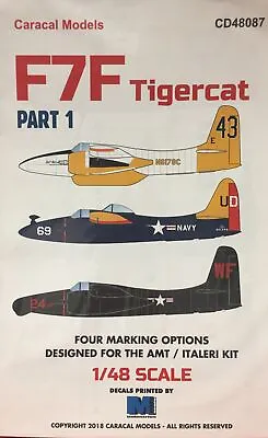 Caracal Models 48087 X F7F Tigercat Part 1 Decal Set • $13