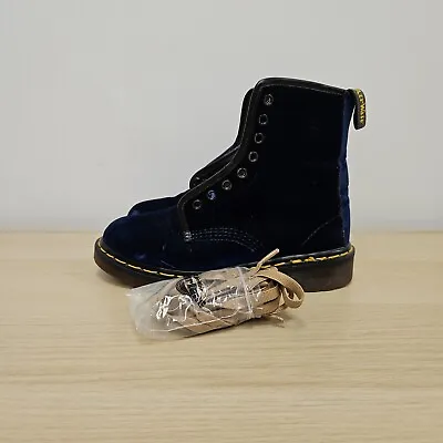 Dr Martens Vintage 1460 Blue Navy Soft Velvet England Ankle Boots Size Uk 4 • £99.99