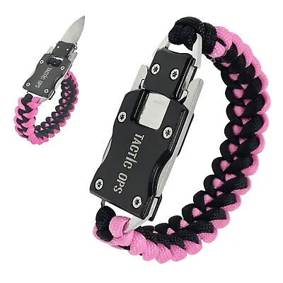 Women's Mini Folding Paracord Knife Bracelet - EDC (Pink & Black) • $12.98