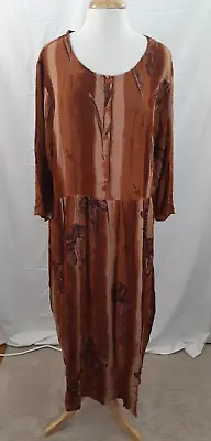 Serengeti Women's Sz XL Orange Brown Crepe Crinkle Dress Long Sleeve Fall Boho • $29.99