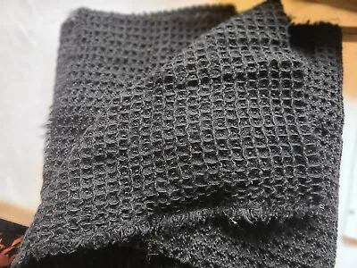 Linton Tweed Crafting Fabric Remnant Bundle Bigger Pieces BLACK Waffle Texture • £12