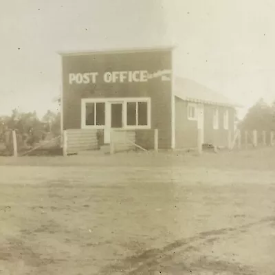 Vintage Sepia Photo Small Town Post Office Sign Building Exterior Front Road  • $6.69