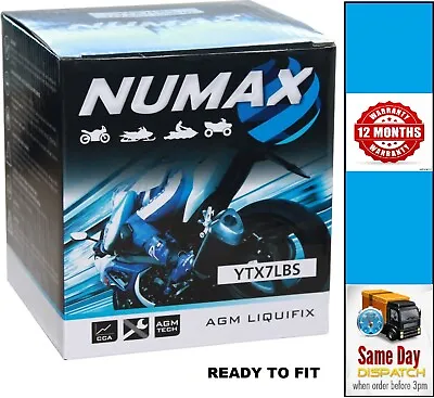 NUMAX YTX7L-BS (NTX7LBS) AGM Motorcycle / Motorbike Battery - Sealed & Activated • £26.95