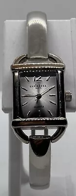 LA Express Ladies Watch New Battery Silver Band Bezel Grey Rectangular Dial • $11.50