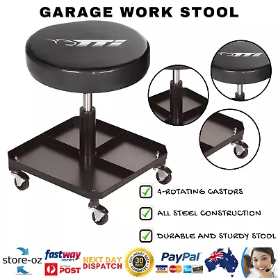 Garage Stool TTI Mechanic Rolling Stool Work Chair Creeper Seat Wheels Black • $116.92
