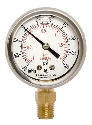 2  Vacuum Pressure Gauge - S.S. Case 1/4  NPT Lower Mnt. -30HG/30PSI • $11.76