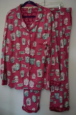 Munki Munki Pajamas SZ XXL 2PC PJs Bamboo Flannel Movies Popcorn Snap Cuffs Pink • $36.99