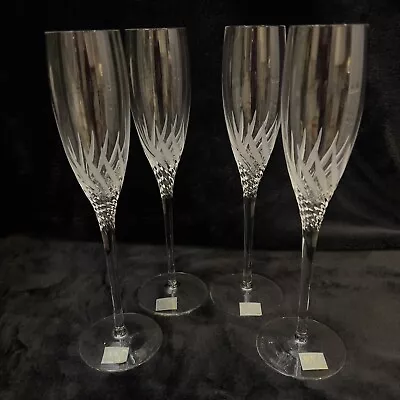 Mikasa Mardi Gras Frosted Cut Swirl Crystal 10.25” Champagne Flutes Set 4 NWT • $64.99