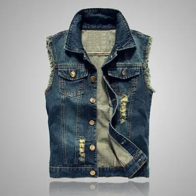 Mens Jacket Vintage Outwear Men's Slim Fit Button-Down Outdoor Denim Vest Retro • $43.89