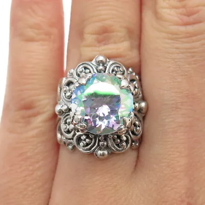 SARDA 925 Sterling Silver Vintage Real Mystic Quartz Ornate Ring Size 7.25 • $89.99