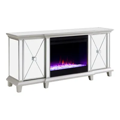 Maklaine Mirrored Electric Fireplace Media Console In Mirror / Silver • $670.80