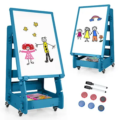 £49.99 • Buy Mobile Kids Art Easel Double-sided Magnetic Painting Board Height Adjustable 