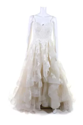 Martina Liana Womens Tulle Lace Beaded Sweetheart Wedding Dress Peach Size 12 • $899.99