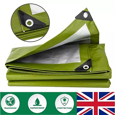 Heavy Duty Large Tarpaulin Ground Sheet Green Waterproof Tarp Cover Camping DIY • £38.56