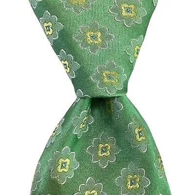 KITON Sevenfold Men's 100% Silk Necktie ITALY Luxury Geometric Green/White EUC • $90.99