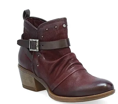 Miz Mooz Karima Side Zip Buckle Ankle Bootie Merlot  37eu / 7 Us  New # R-08 • $35.60