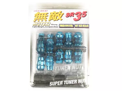 Muteki SR35 Extended Closed Ended Wheel Tuner Lug Nuts Chrome Blue 12x1.25mm NEW • $76.53