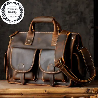 GENUINE LEATHER Luxury Mens Laptop Bag Business Travel Large Briefcase Handbag • $253.60