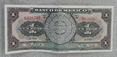 1945 Banco De Mexico One Peso AU Series Y Paper Money Mexican Currency Banknote • $10