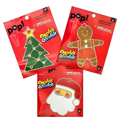 SET (3) Makit & Bakit Xmas Ornament Kits Stained Glass Suncatcher Melt Crystals • $29.95