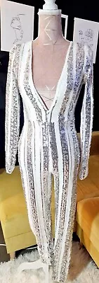 £40 • Buy Silver Sequin Jumpsuit Prettylittlething Size 6