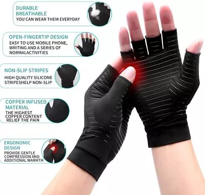 1 PAIR Copper Arthritis Compression Gloves Hand Support Joint Pain Relief USA • $6.45