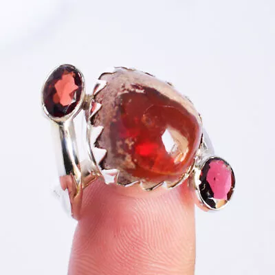 925 Sterling Silver Mexican Fire Opal Gemstone Ring Vintage  Valentine Jewelry • £95.36