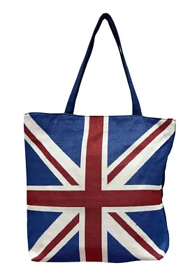 Woven Cloth Union Jack Large Shopping Beach Tote Bag With Top Zip Closure • £12.99