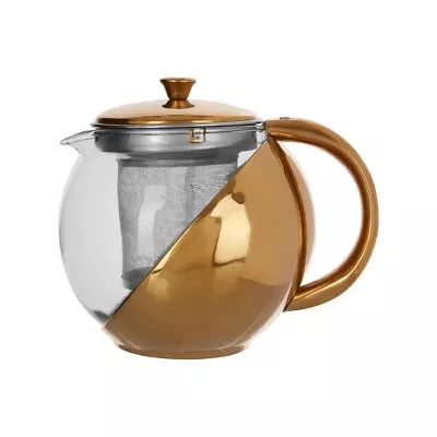 Gold Finish Glass Teapot With Infuser Made From Combination Of Glass And Metal • £13.85