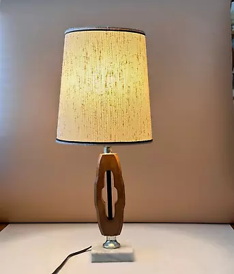 1960s Table Lamp Of Wood With Marble Base Made In Italy Shade Included 19  Hgt • $38