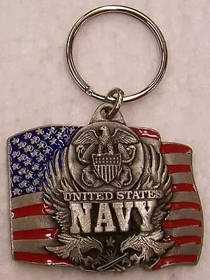 Military Key Ring U S Navy Emblem And Flag NEW • $14.99