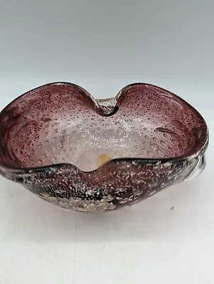 Murano Purple Bullicante Controlled Bubbles Glass Art Bowl With Silver Flake • $70.30