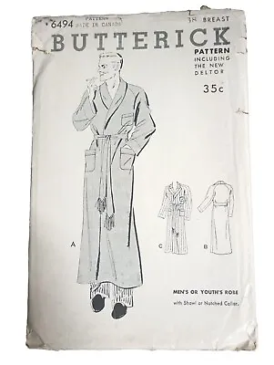 Vintage  Butterick Pattern Men's Or Youth Robe #6494 Sewing Fashion Design  • $14.40