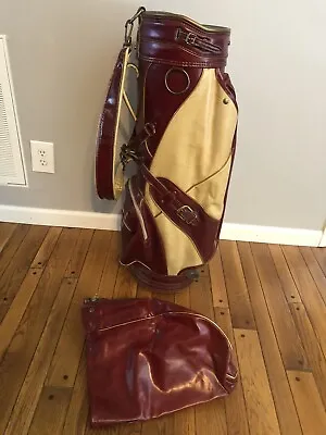 Vintage Titleist Marron/Brown Tan Golf Cart Bag Vinyl Leather With Cover 6-Way • $65.99