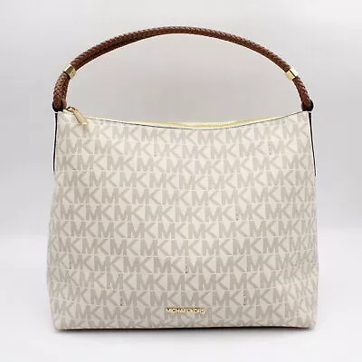 Michael Kors Lexington MK-Print Coated Canvas Shoulder Bag In Vanilla/Luggage • $59.96