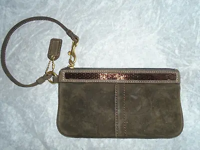 Coach Brown Suede Embossed Sequins Wristlet Pouch • $7.99