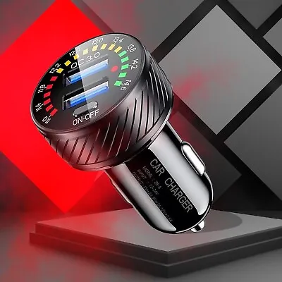 Fast Dual Usb  Car Charger Colourful Voltmeter Qc 3.0 38w 3A Quick Charger • £13.99